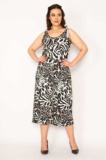 Şans Women's Plus Size Leopard Shoulder Jumpsuit 65n33249