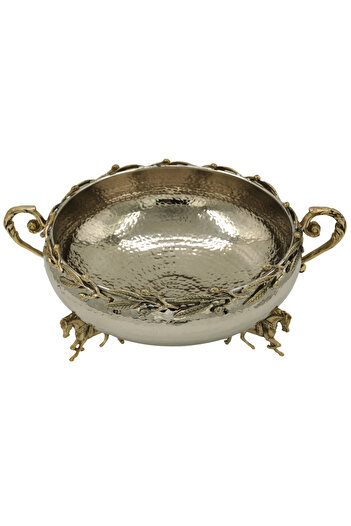 ANTEPSEPETİ Silver Plated Copper Fruit Bowl with Flower Motif 25 Cm