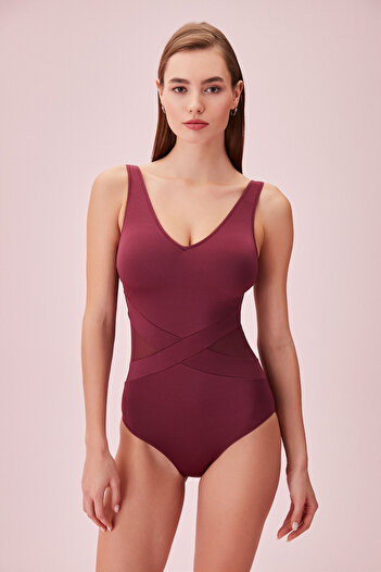 SUWEN V-Neck Tulle Swimsuit