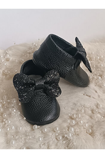 Hodore Sofia Black Genuine Leather Baby Moccasins
