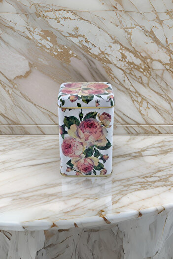 EVLE Ef022-v0 Llc Rose Patterned Square Metal Storage Container 11x11 Cm
