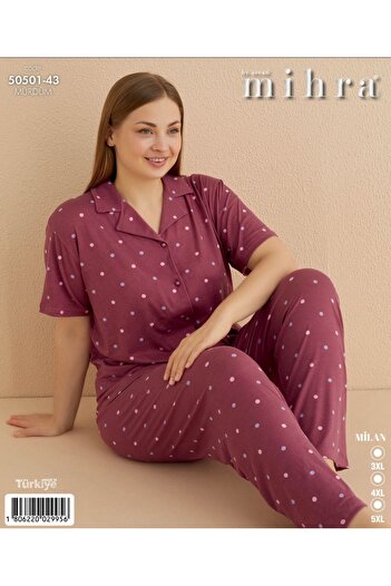 Mihra MİHRA MİLAN DÜĞMELİ BÜYÜK BEDEN PİJAMA TAKIMI