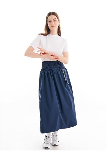 Kayra Navy Blue Skirt - Elastic Waist and Accessory Detail