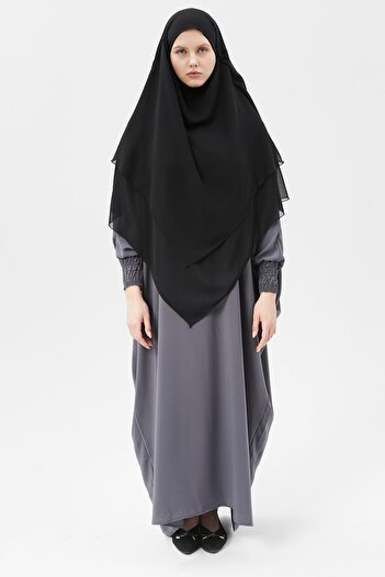 Altobeh Ready Practical Chiffon Triple Layer with Veil Triangle Hajj Umrah Shawl Souffle Hijab Nikap Black