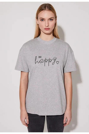 Pink Sky be happy Printed Oversize T-shirt