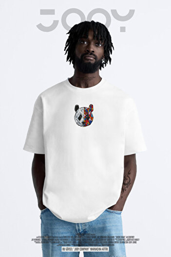 Jooy Company Stay True Tokyo Panda Design Λευκό μπλουζάκι Oversize