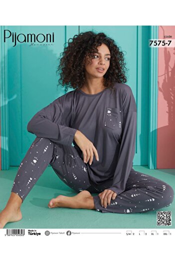 Pijamoni Milan Fabric Crew Neck Long Sleeve Women's Pajamas Set