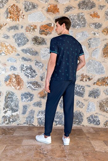 Doreanse Men's Short Sleeve Navy Blue Pajamas Set C0T1N54Y42