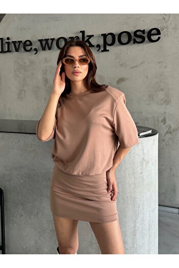 Laluvia Camel Premium Padded T-shirt Dress