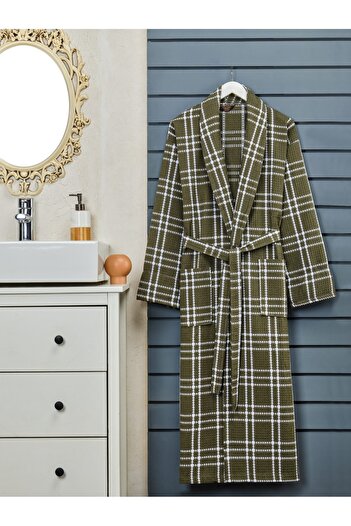 PHILIPPUS Summer Pique Plaid Men's Shawl Bathrobe Green