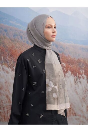 ARMANDA Nakışlı Firuze Şal - Gri