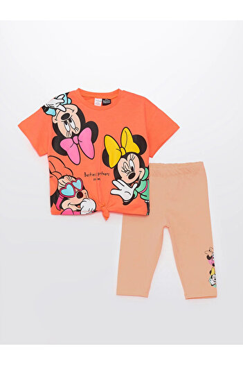 LC Waikiki LCW baby Crew Neck Short Sleeve Minnie Mouse Printed Baby Girl Blouse and Leggings 2 Pieces Set