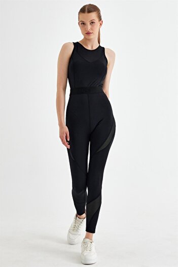 GRAB Women's Black Seersucker Printed Sports Jumpsuit