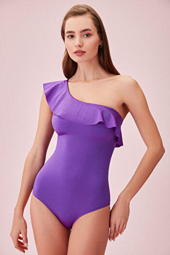 SUWEN One Shoulder Flounce Swimsuit