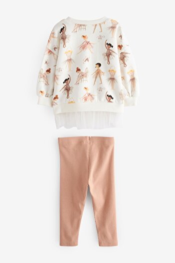 Next Baby Cotton Ballerina Patterned Sweatshirt Tights Top and Bottom Set