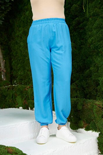 RMG Plus Size Aerobin Blue Trousers - Elastic Waist and Legs