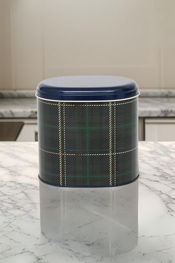 EVLE Ef004-g0 Plaid Green Patterned Oval Metal Storage Container 11x15 Cm