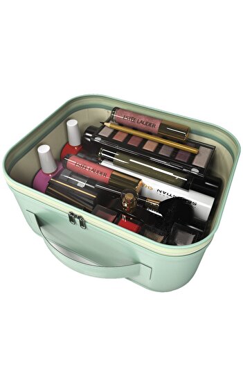 Ankaflex GREEN Transparent Vegan Leather Makeup Set Material Carrying Bag Cosmetic Product Carrying Bag