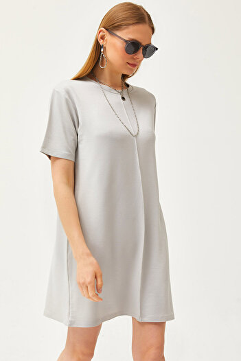 Olalook Women's Gray Stitched Front Soft Textured Mini Dress ELB-19002087