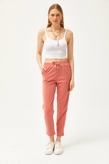 Olalook Women's Salmon Elastic Waist Pocket Carrot Trousers PNT-19000203