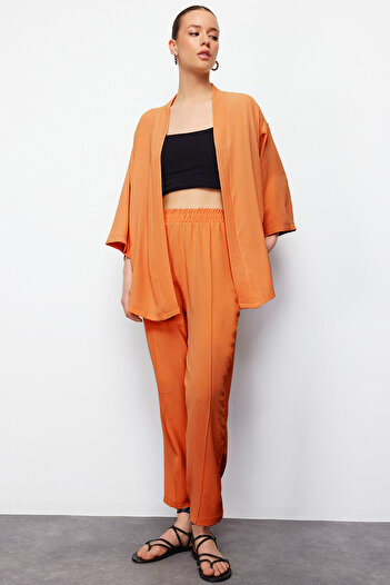 Trendyol Collection Orange Kimono and Trousers Set - Twoss24Au00037