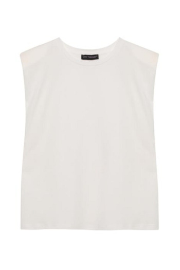 Quzu Padded Sleeveless Basic T-Shirt Ecru