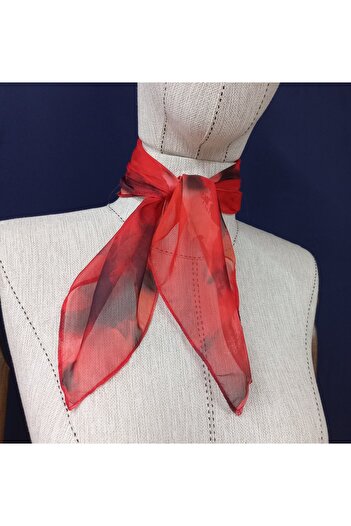 es moda shop Alaina Patterned Red-Black Chiffon Scarf Scarf