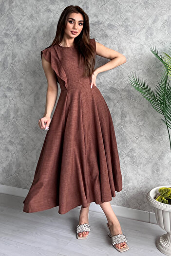 GÜLSELİ Brown Women's Crew Neck Kiloş Dress