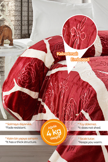 Evlen Home Collection 4 Kg Blanket Supersoft Embos - Double Soft Embossing, 220x240 Cm, Dvn Claret Red