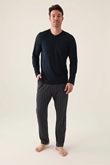 Arnetta Cotton Long Sleeve Men's Pajamas Set Large Size Option Boxed V87