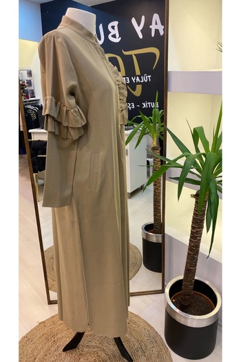 Invee INVEE GABARDIN FABRIC DRESS WITH RIFFER DETAIL CAMAL