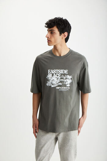 GRIMELANGE RAMADANP010 Men's 100% Cotton Crew Neck Printed Gray T-Shirt