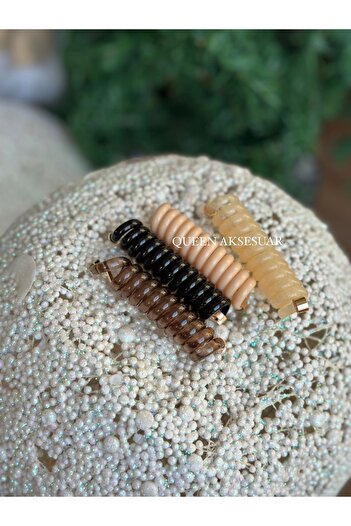 QUEEN AKSESUAR New trend fashion imported auger pasta spring rubber buckle set of 4 transparent brown black cream