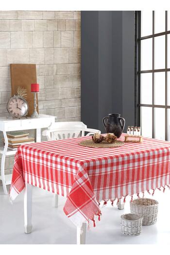 Lux Touch Red Large Square Pattern 150x150 cm Tablecloth