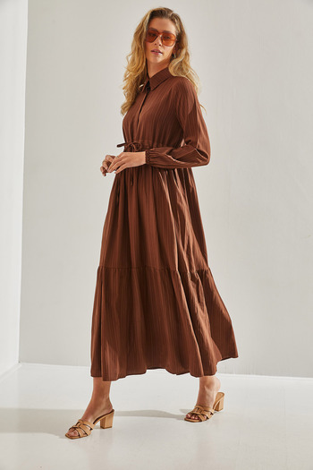 Bianco Lucci Modest Μακρύ φόρεμα Hijab Flared - Συγκεντρωμένη μέση, Μυελός γιακάς60181034