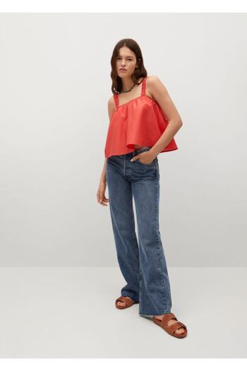 MANGO Woman Women's Strawberry Red Cotton Crop Top