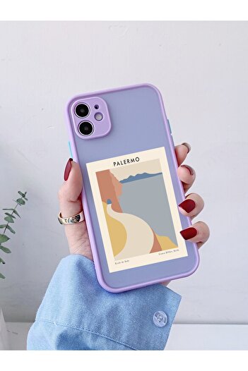 mooodcase حافظة هاتف فاخرة بنمط باليرمو مع حماية لعدسة الكاميرا أرجوانية متوافقة مع هاتف آيفون 12