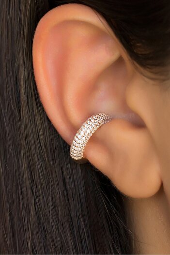 Doğan Silver Kadın Rose Zirkon Taşlı Kıkırdak Earcuff Gümüş Küpe Dgn20935