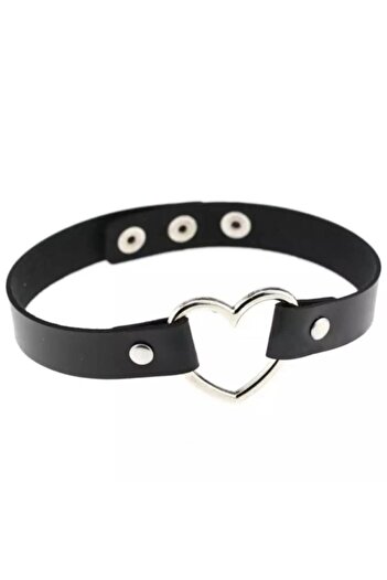 AlpCollection Black Leather Chocker Heart Choker Necklace Jewelry 35 cm