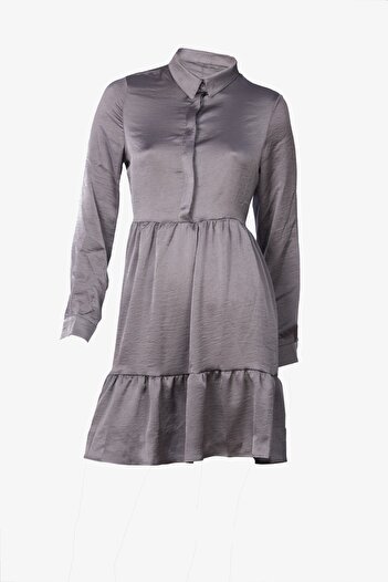 ZY BUTİK Silver Cotton Satin Tunic Blouse