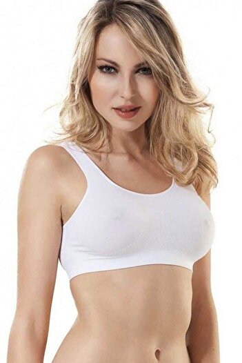 Miss Fit Γυναικείο λευκό σουτιέν με χοντρό λουράκι χωρίς ραφές κοπής με λέιζερ 1501