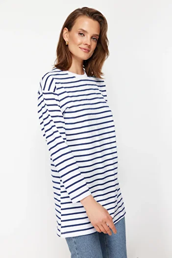 Trendyol Modest Kék csíkos kötött tunika TCTAW22UK0240