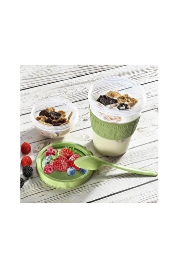 Takaz Global Take N Go Fruit Yogurt Container with Spoon and Chamber Picnic Work Snack Muesli Cup