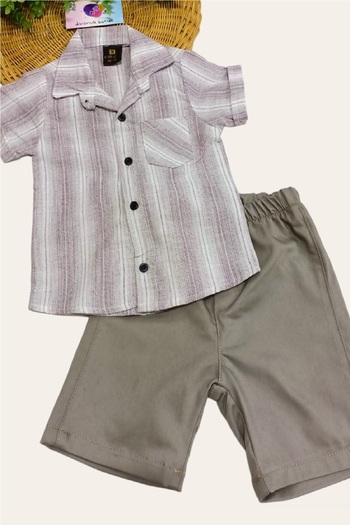 dinamik çocuk Boy's Thin Summer Short Sleeve Shirt with Satin Shorts 2-Piece Set Holiday Set/Full Fit