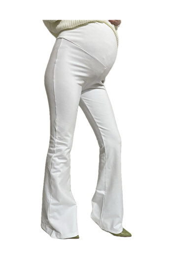 Modoo Tekstil WHITE Maternity Spanish Leg Trousers with Diving Fabric