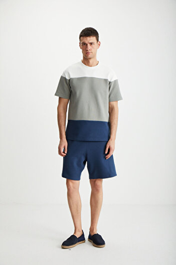 GRIMELANGE RAMADANP002 - Ecru Green Navy Blue T-Shirt