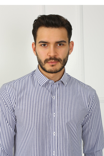 SAMSA Ανδρικό πουκάμισο από βαμβακερό ριγέ Slim Fit Easy-Iron