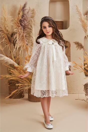 PİXİNADELUXE Long Sleeve Children's Short Dress with Tassel Detail - Bow Design