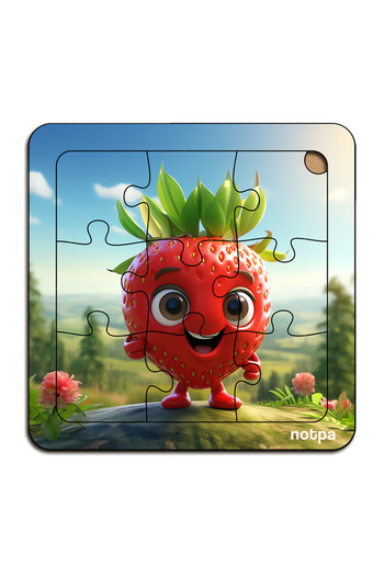 kutuTR Çocuklar İçin  Sevimli Meyveler Ahşap Renkli Yapboz 13x13 Ebadında Puzzle 9 Parça 3'lü Set 312