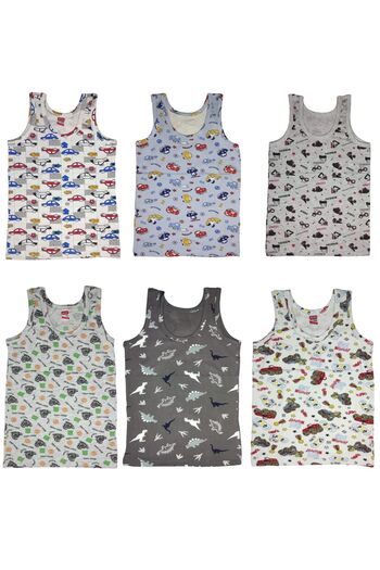 marufshop 6 Pieces Lycra Boy's Printed Patterned Mody Combed Cotton Hanging Tank Top